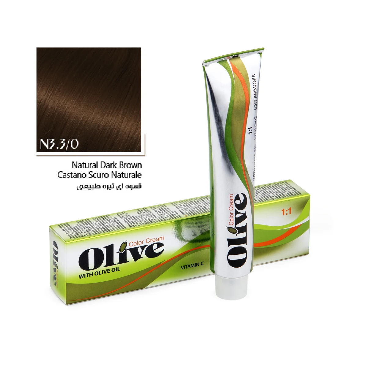n3 olive رنگ مو مشکی قهوهای تیره طبیعی الیو شماره N3.3/0 حجم 100 میلیلیتر - Image 1
